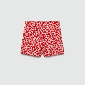 Mango Red Floral High Waist Shorts